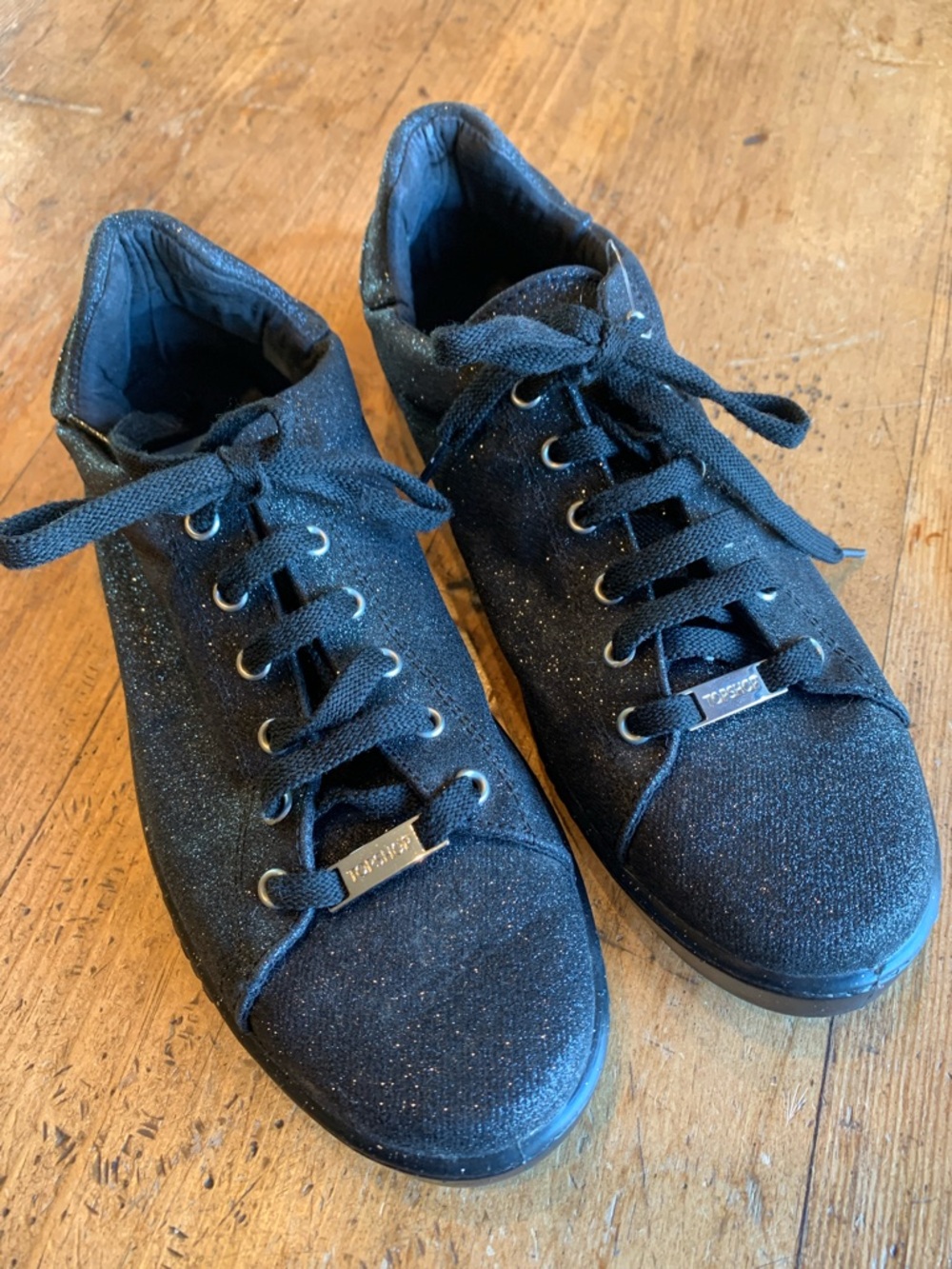 Topshop Black Sparkle Lace-Up Sneakers